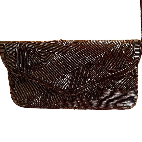 Black Evening Bag Vintage Hand Beaded Crossbody - Picture 4 of 17